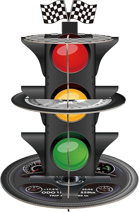3-Tier Race Car Theme Cupcake Stand Racing Birthday Party Decoration Round Cardboard Cupcake Stan... | Amazon (US)