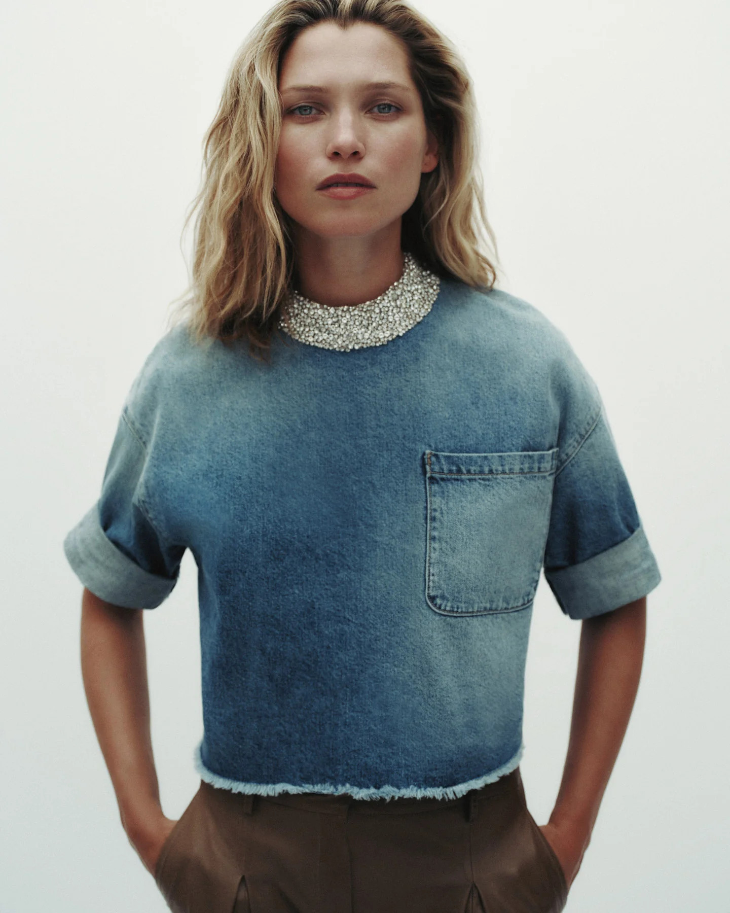 Ex T With Crystal Collar in Denim | TWP