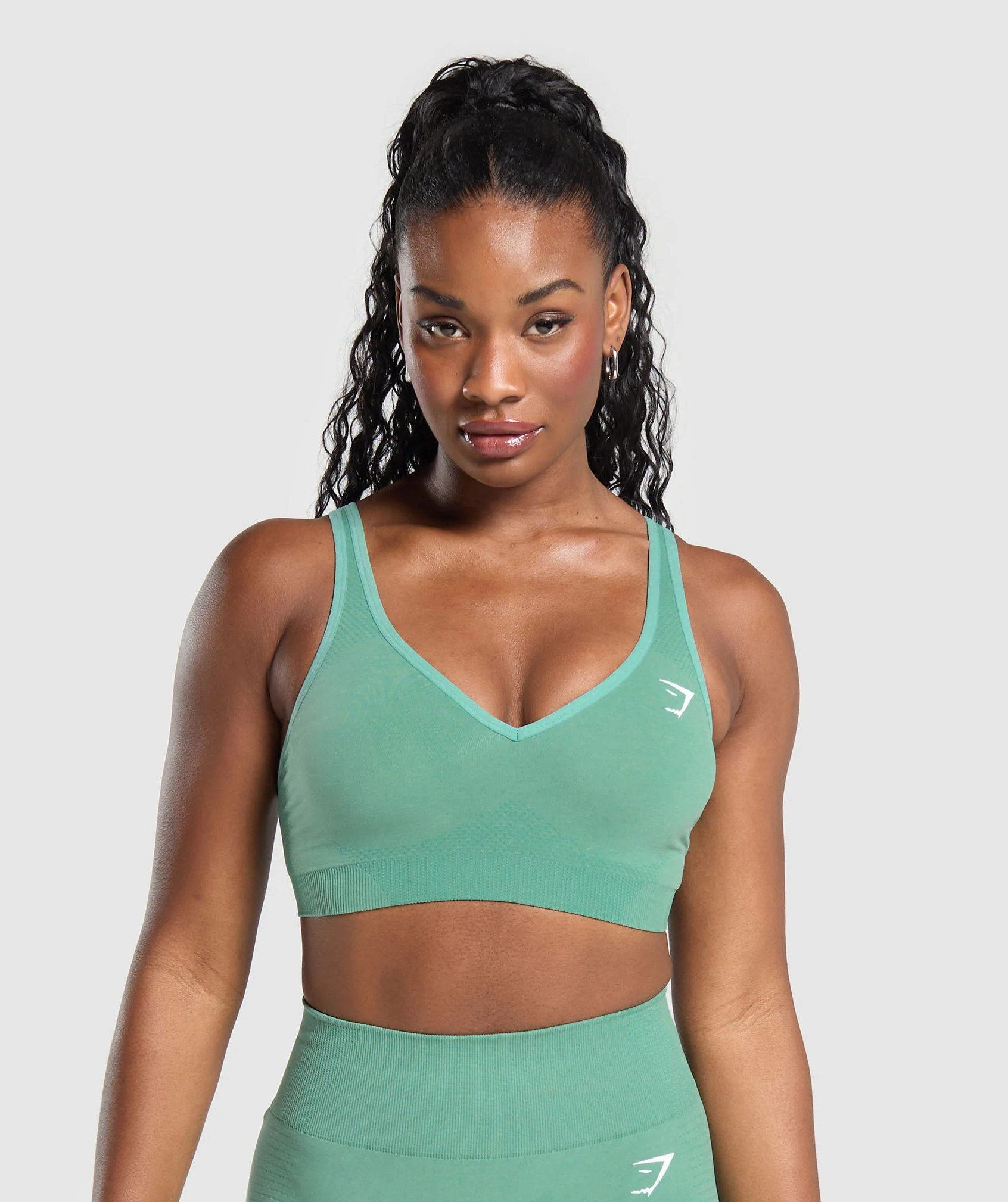 Gymshark Vital Seamless 2.0 V Neck Sports Bra - Lagoon Green/ Marl | Gymshark (Global)