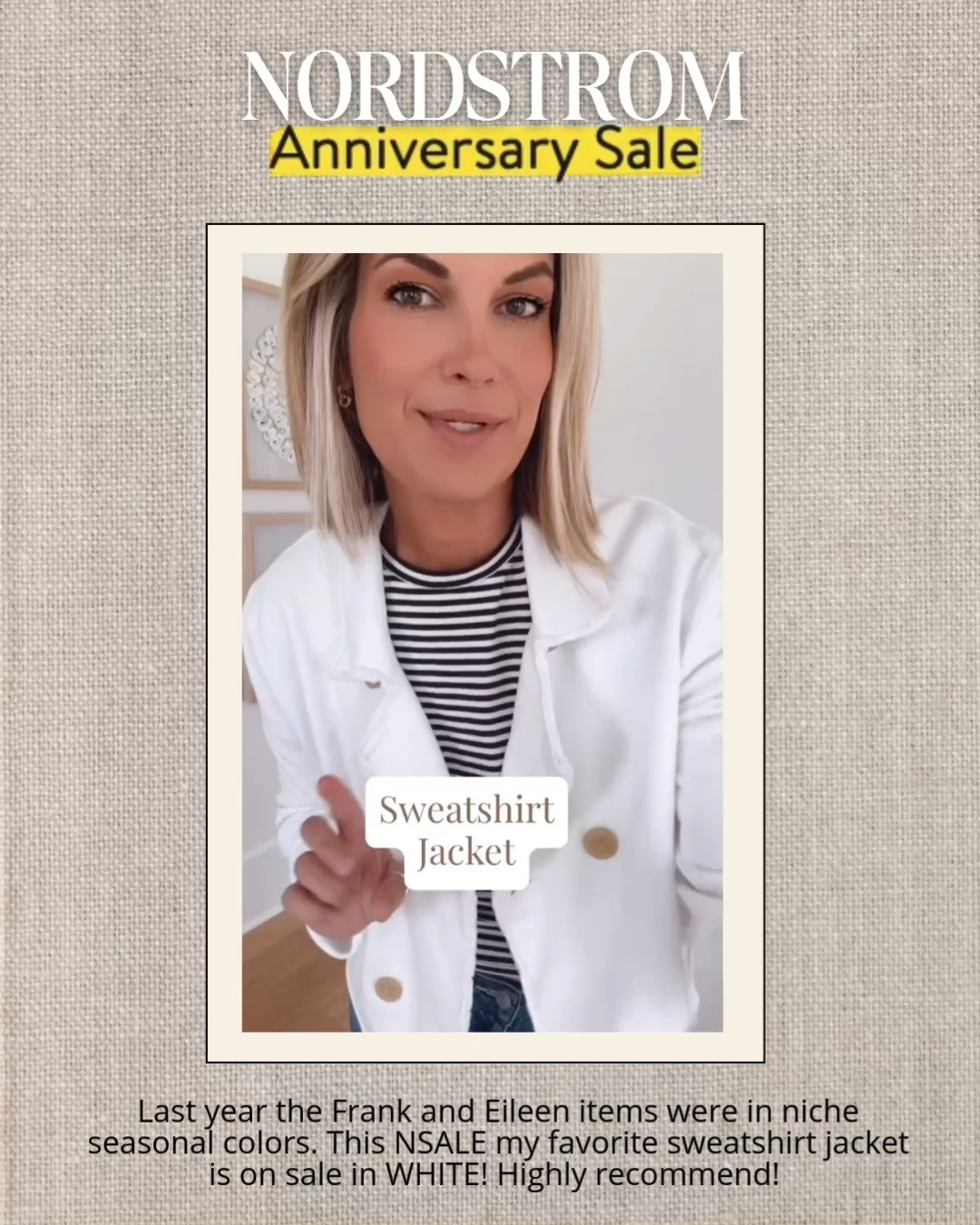 Last year the Frank and Eileen items were in niche seasonal colors. This NSALE my favorite sweatshirt jacket is on sale in WHITE! Highly recommend!

#LTKootd #LTKSeasonal #LTKSaleAlert