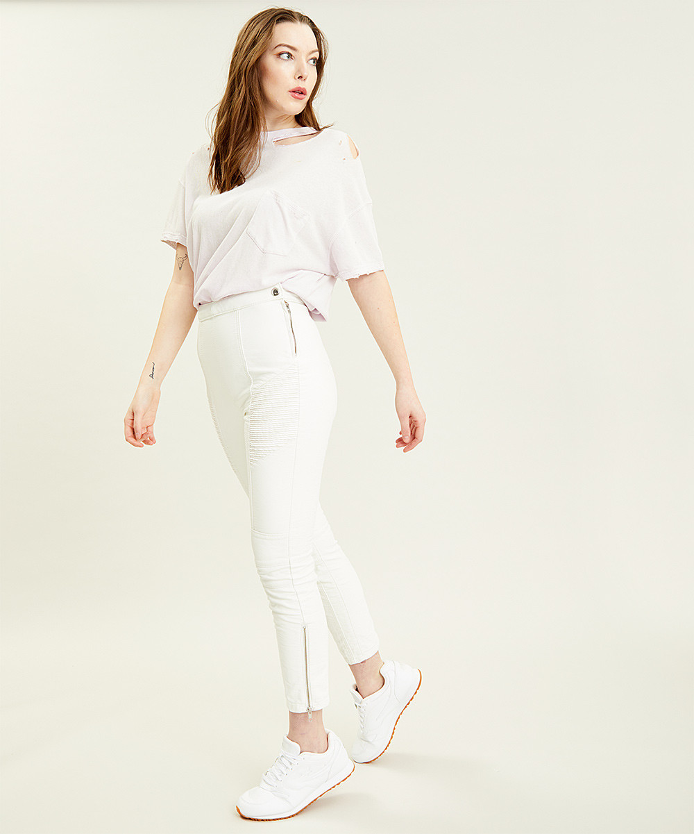 Free People Women's Casual Pants WHITE - White Kaelin Moto Skinny Pants - Women | Zulily