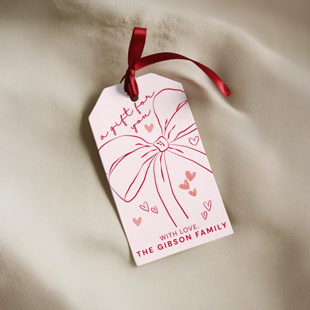 Valentine's Day Red Bow Editable Gift Tag With Pink Background - Etsy | Etsy (US)