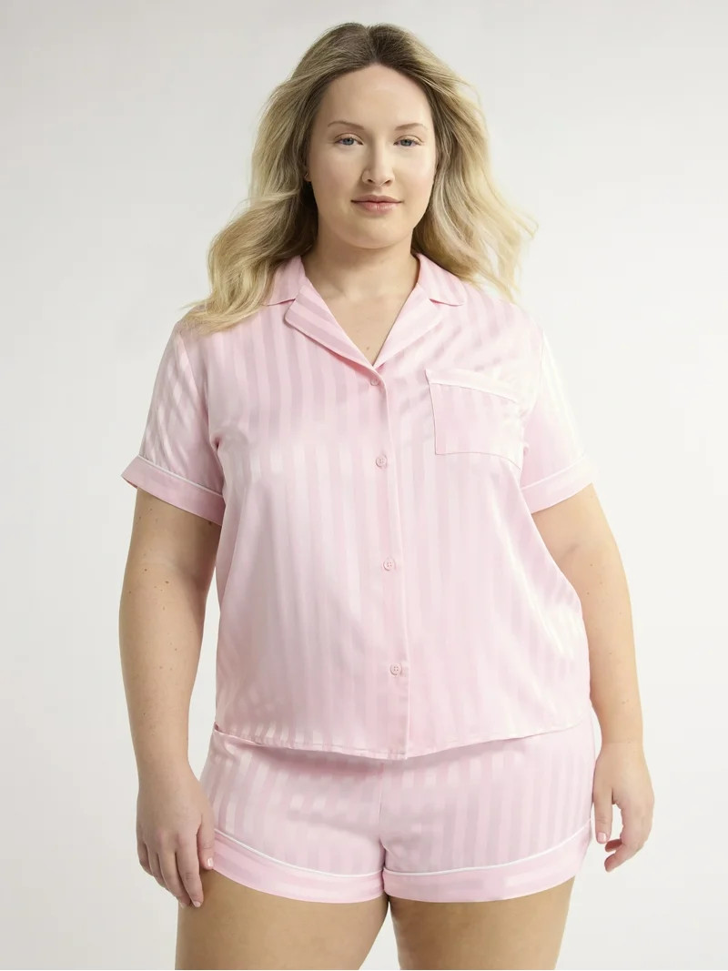 Joyspun Women’s and Women’s Plus Bridal Satin Shortie Pajama Set, Sizes XS to 3X | Walmart (US)