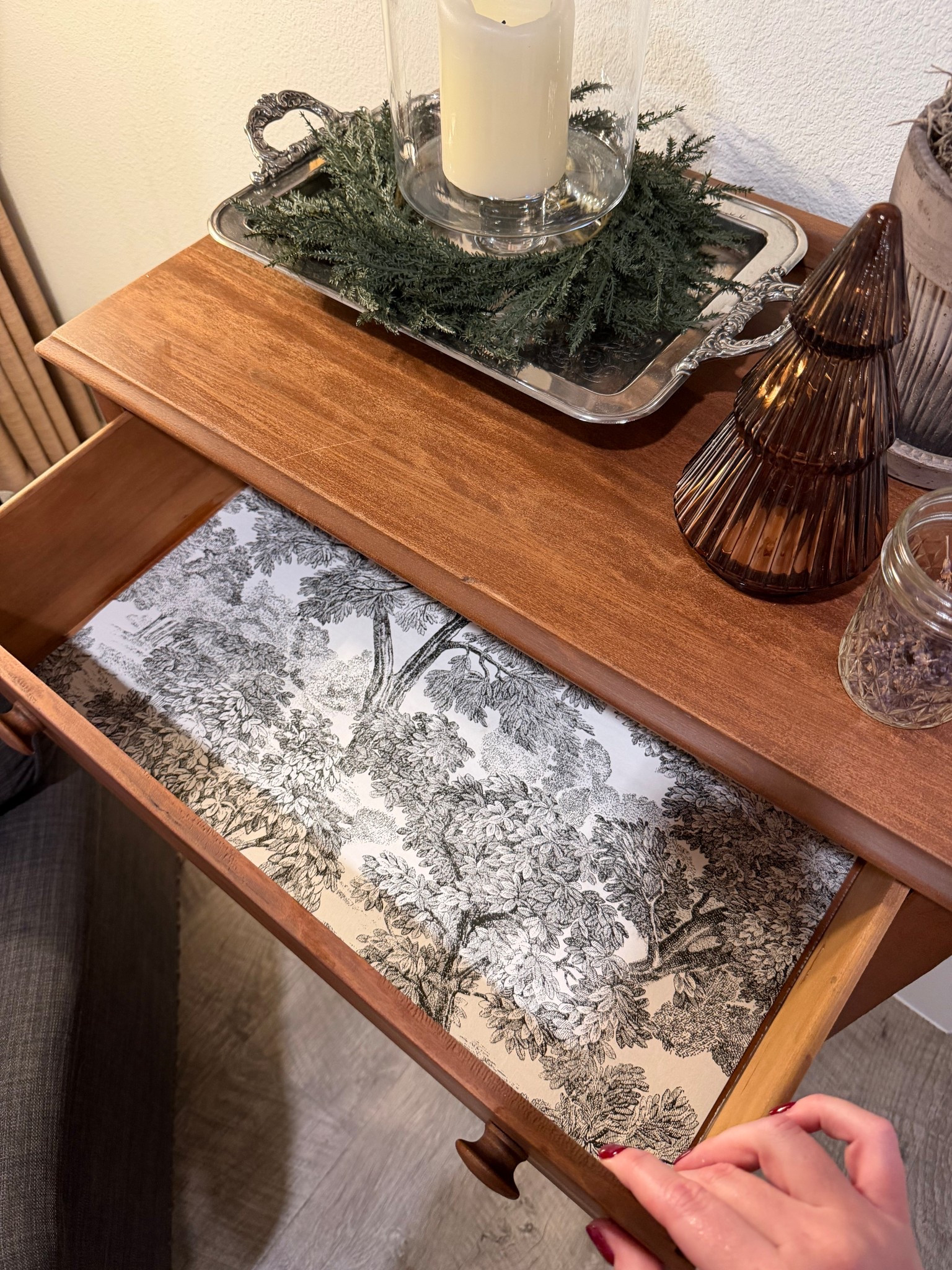 Today’s mini DIY: adding some leftover wallpaper to the vintage dresser we added to the living room! 

#LTKHome #LTKdayinmylife