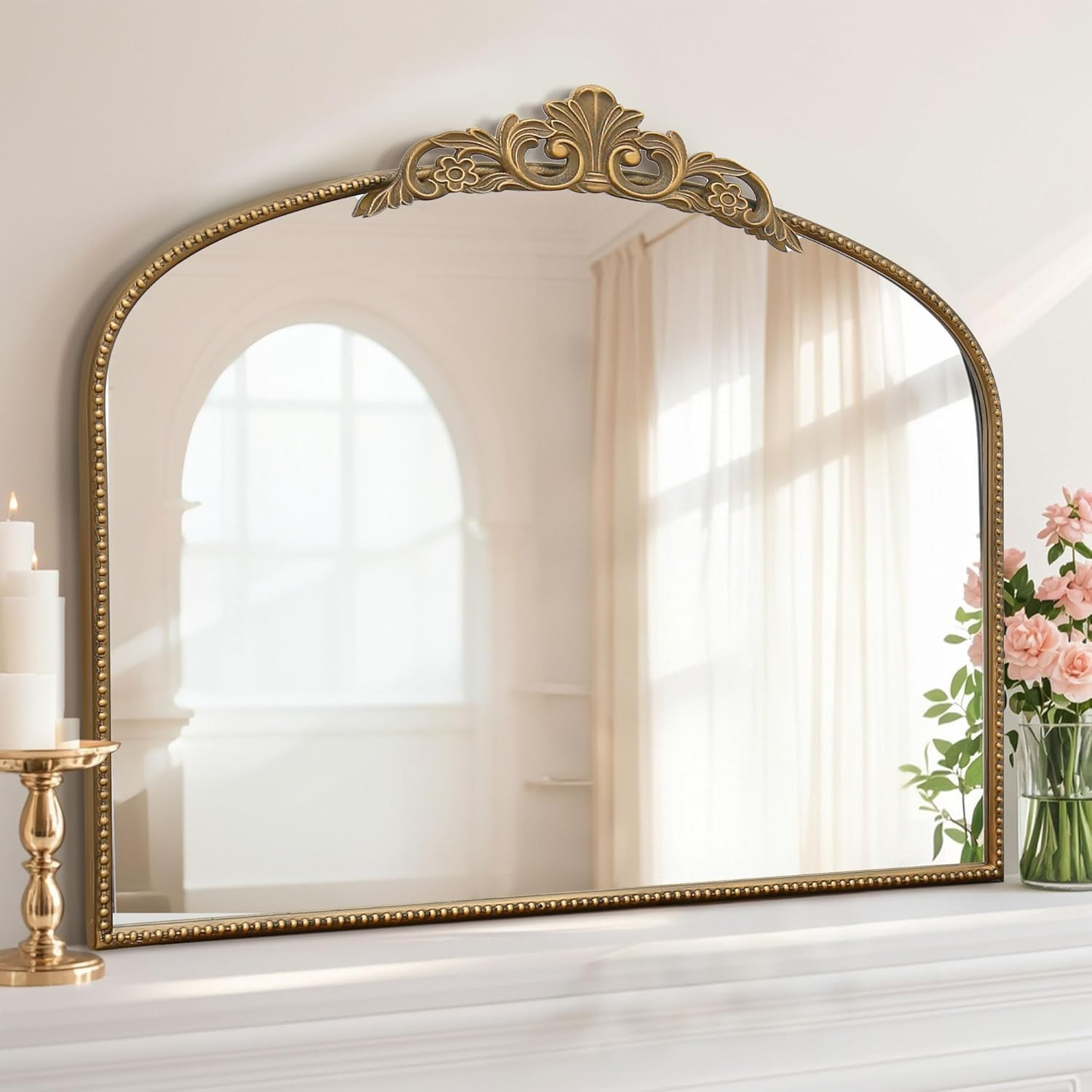 Micasso Large Gold Antique Mirror: 40"x 30" French Baroque Arched Mirror - Traditional Ornate Vin... | Amazon (US)