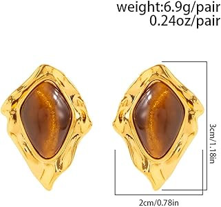 Exquisite Gold Chunky Brown Oval Crystal Earrings for Women Statement Vintage Round Hammered Plea... | Amazon (US)
