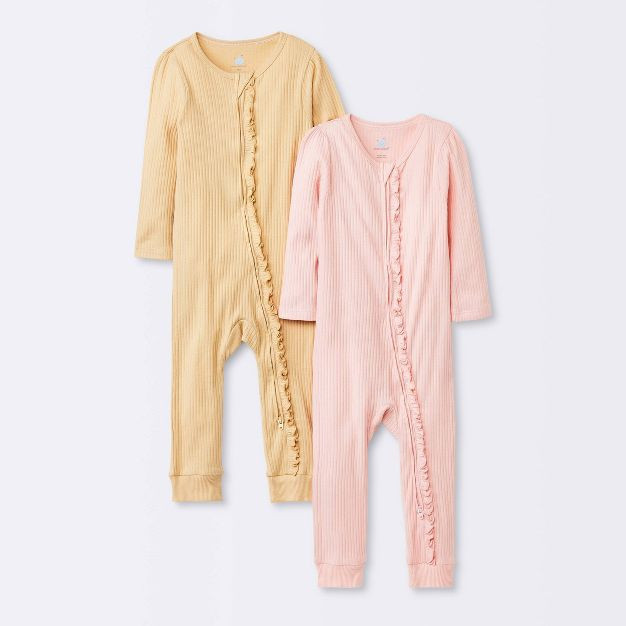 Baby 2pk Basic Easter Wide Rib Romper - Cloud Island™ Pink | Target