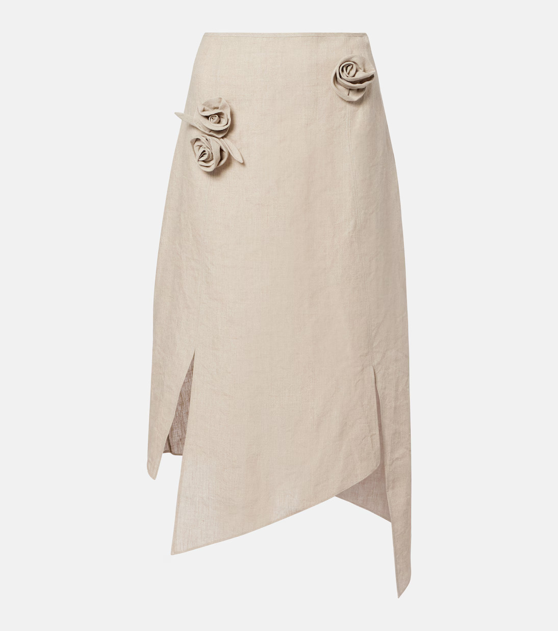 Floral-appliqué asymmetric linen midi skirt | Mytheresa (US/CA)
