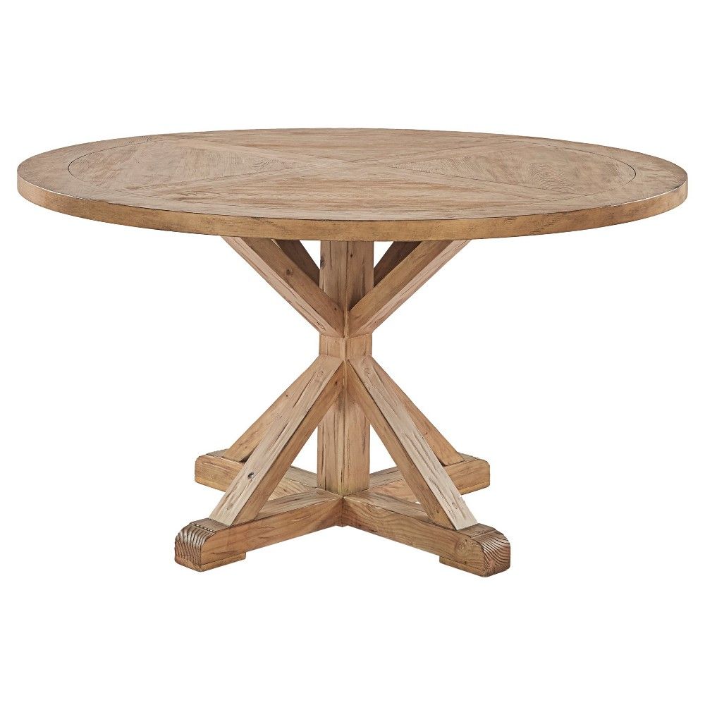 54"" Sierra Round Farmhouse Pedestal Base Wood Dining Table Vintage Pine - Inspire Q | Target
