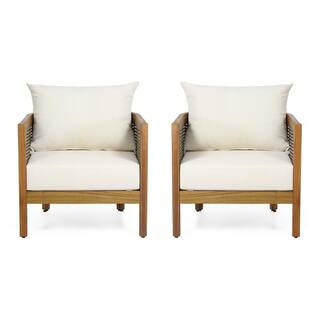 Noble House Burchett Teak Brown Removable Cushions Wood Outdoor Lounge Chair with White Cushion (... | The Home Depot