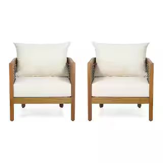 Noble House Burchett Teak Brown Removable Cushions Wood Outdoor Lounge Chair with White Cushion (... | The Home Depot
