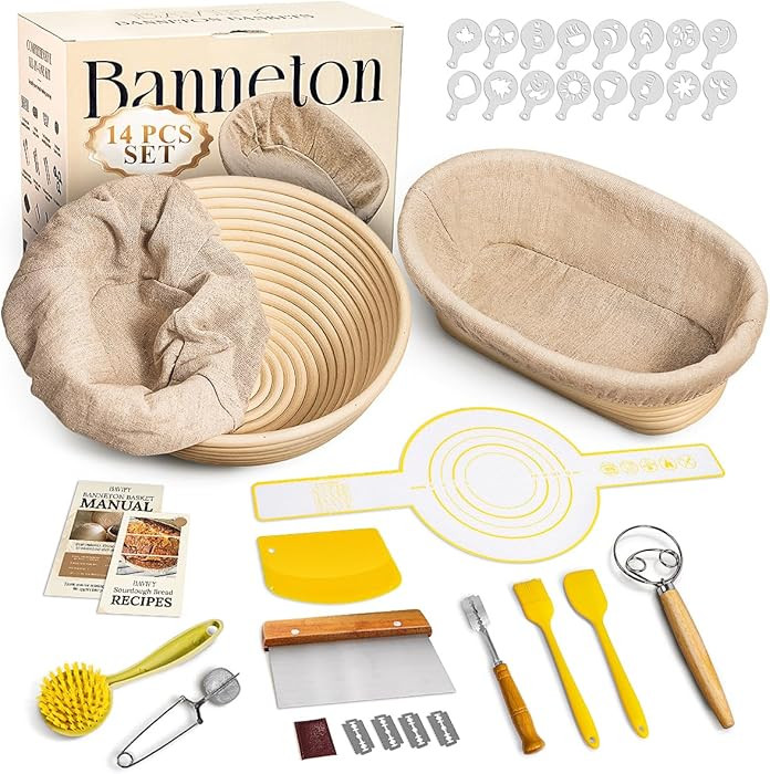 Sourdough Starter Kit, 9" Round & 10" Oval Banneton Bread Proofing Baskets Set, Sourdough Bread B... | Amazon (US)
