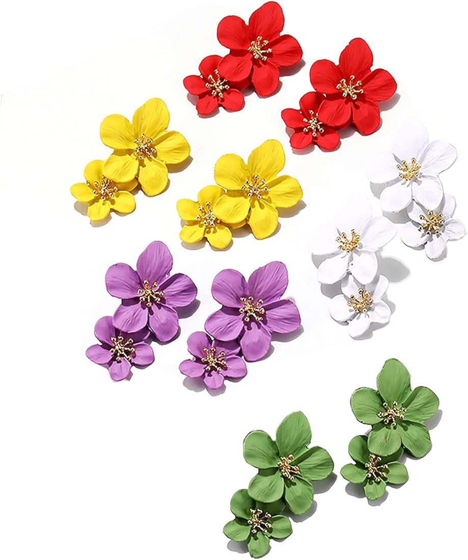 Bohemian Daisy Flower Matte Floral Petal Drop Dangle Earrings Layered Tiered for Women Girls Chic... | Amazon (US)