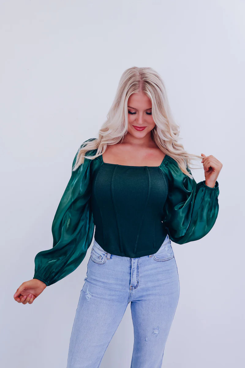 Ona Organza Sleeve Corset Top - Green | Whiskey Darling Boutique