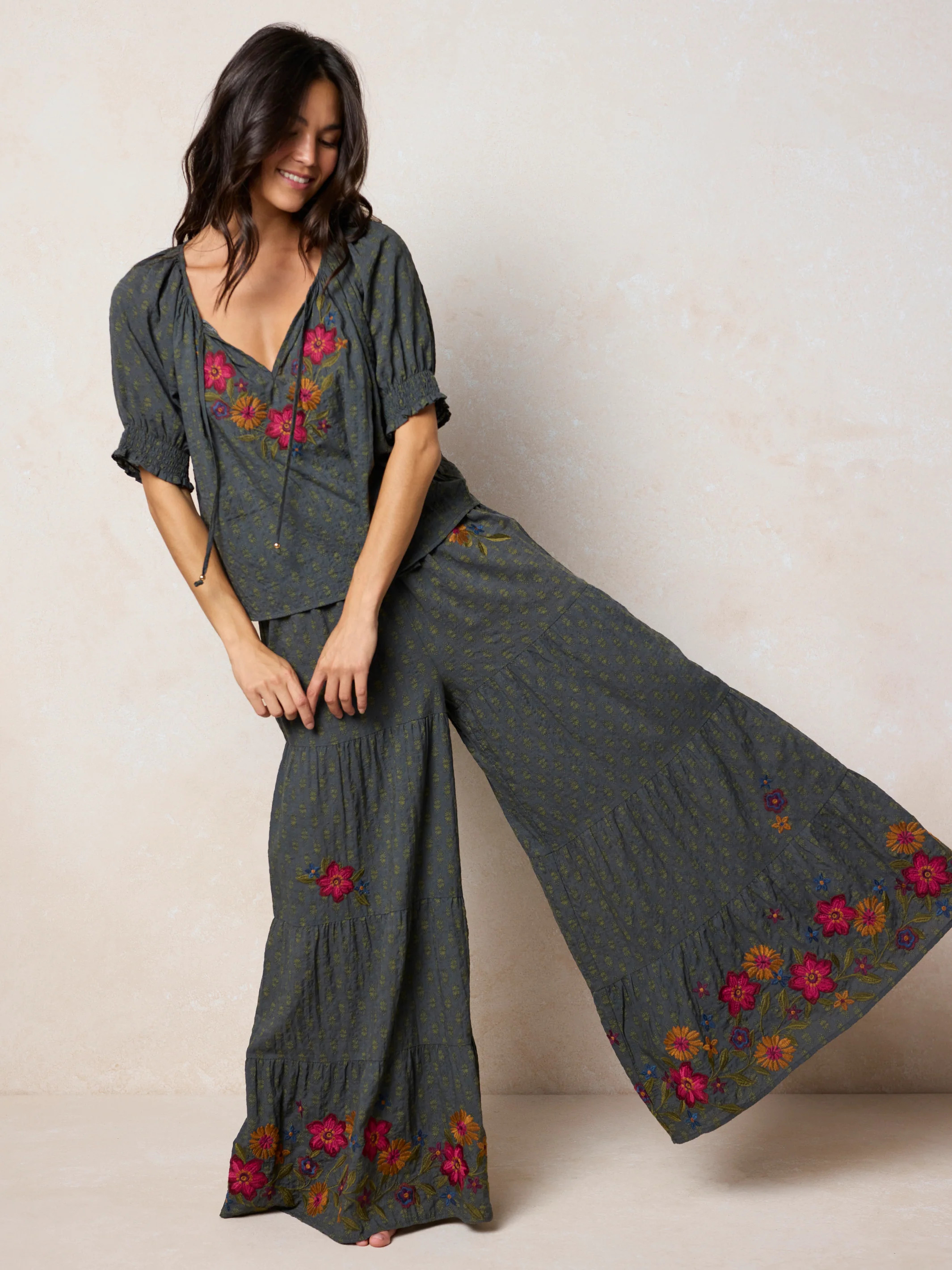 Patti Embroidered Palazzo Pants | Natural Life