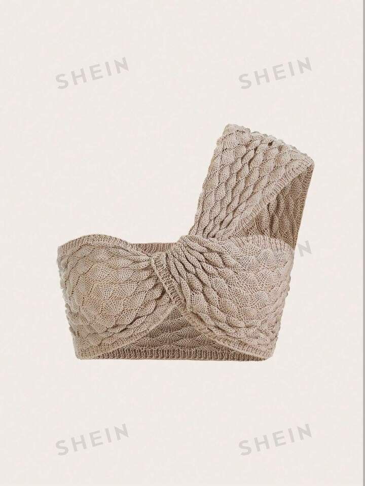 SHEIN WYWH One Shoulder Twist Front Crop Top | SHEIN