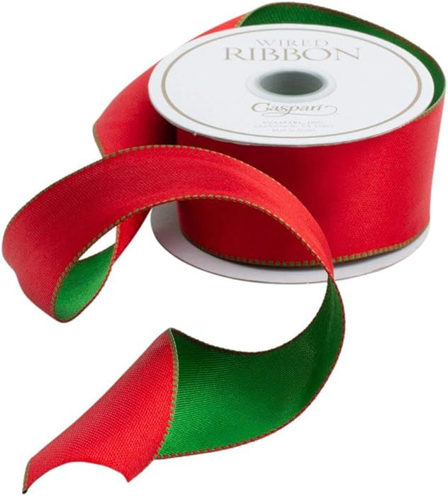 Entertaining with Caspari Red and Green Reversible Wired Ribbon, 8-Yard | Amazon (US)