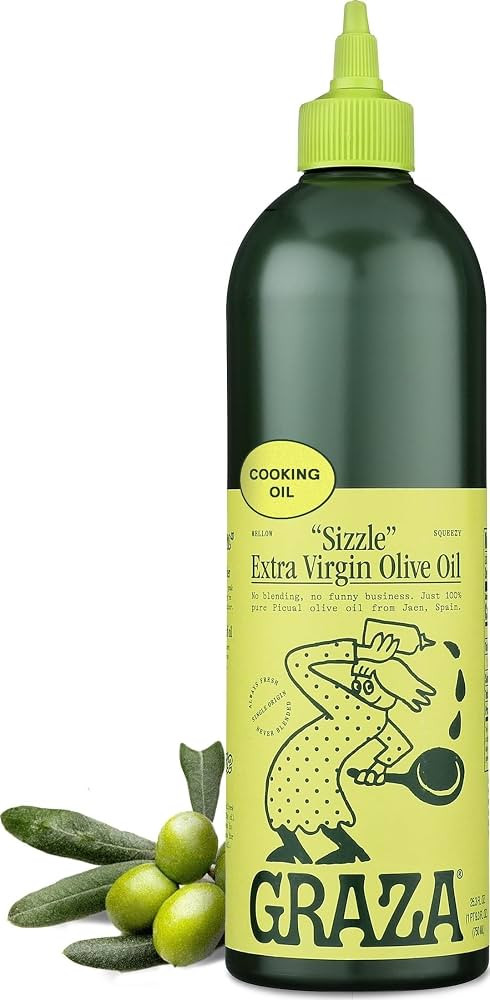 Graza Sizzle Extra Virgin Olive Oil, Cooking Oil - High Polyphenol Peak Harvest EVOO Cooking Oil in a Squeeze Bottle - Single Origin Olive Oils from Spain - 25.3 Fl Oz (750ml) | Amazon (US)