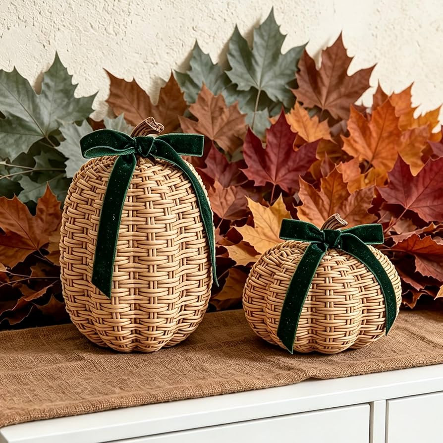 DN DECONATION Fall Pumpkin Decor, Fake Rattan Pumpkin Decorations for Home | Amazon (US)