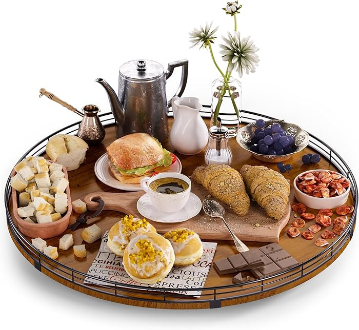 Farmhouse Oak 21" Lazy Susan Turntable Organizer for Cabinet, Round Wooden Lazy Susan Organizatio... | Amazon (US)