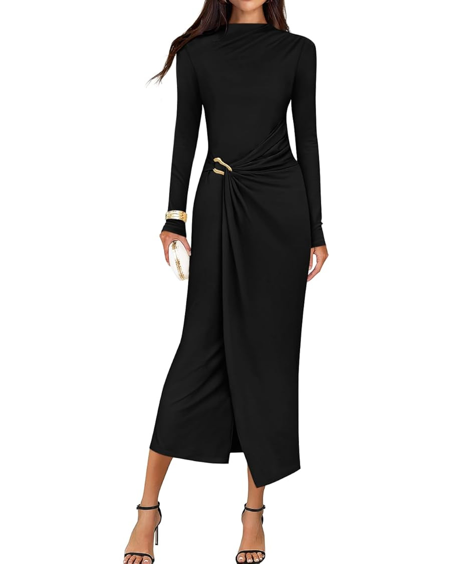 ZESICA Women's 2026 Fall Long Sleeve Bodycon Dress Mock Neck Wedding Guest Cocktail Party Long Mi... | Amazon (US)