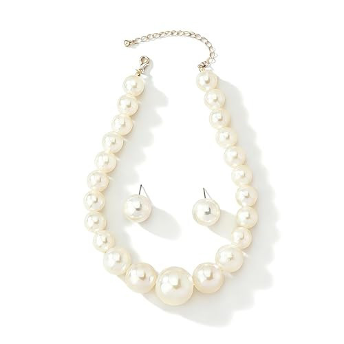 Chunky Pearl Necklace Stackable Layered Large Pearl Choker Necklace Pearl Statement Necklace Faux Pearls Necklaces Bridal Wedding Party Jewelry Gift (single) | Amazon (US)