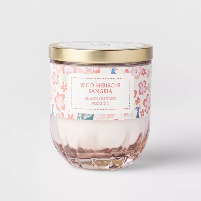 7oz Lidded Glazed Peach Ribbed Base Glass Jar Wild Hibiscus Sangria Candle - Opalhouse™ | Target