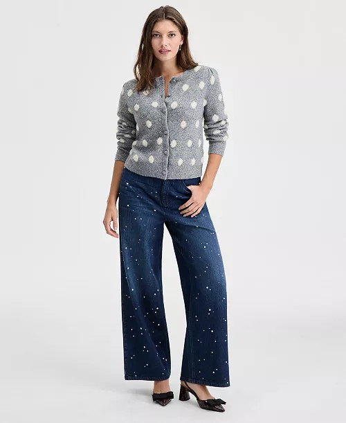 Women's Long-Sleeve Eyelash Dot Cardigan Sweater, Macy's Exclusive | Macy's