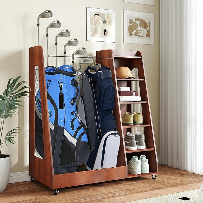Zevemomo Wooden Golf Bag Organizer for Garage, Large Golf Storage Organizer Holder, Golf Club & G... | Amazon (US)