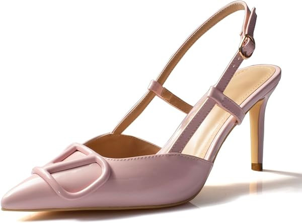 Women Heeled Slingback Sandals Closed Pointed Toe Stiletto High Heels Slip-On Buckle Pumps Backle... | Amazon (US)