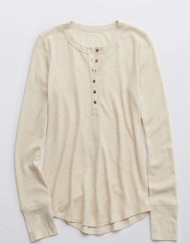 Aerie Waffle Henley Long Sleeve T-Shirt | American Eagle Outfitters (US & CA)