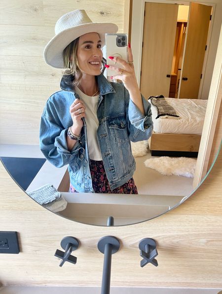 FASHION \ summer basics! Denim jacket, white tee and a straw cowboy hat!🤠

Country outfit 
Mom look

#LTKstyletip #LTKSeasonal