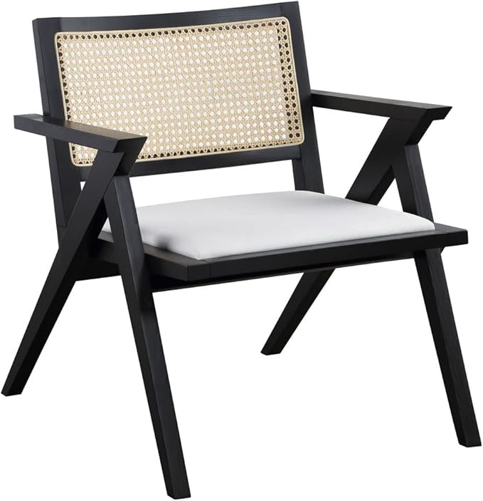 SAFAVIEH Couture Home Collection Krystine Coastal Black Rattan Back Living Room Dining Accent Cha... | Amazon (US)