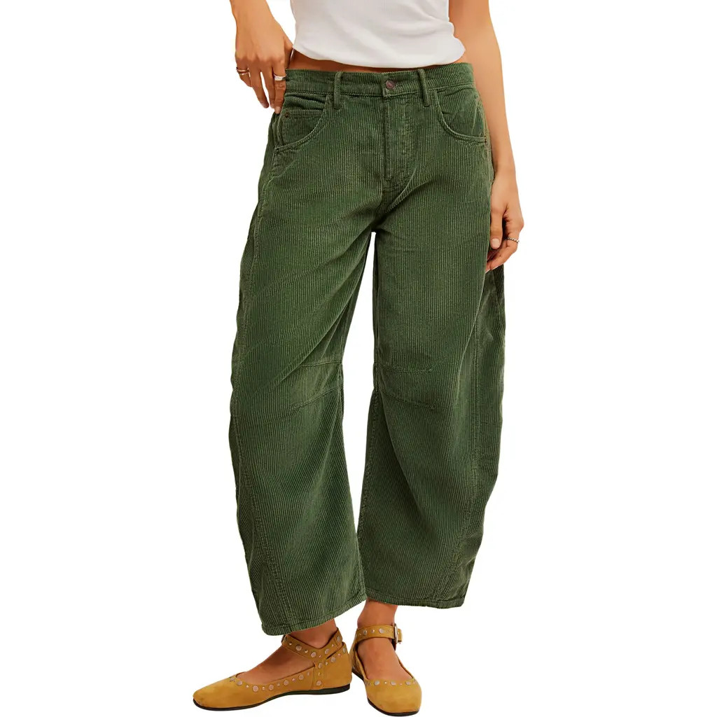 Free People Good Luck Barrel Leg Corduroy Pants in Cypress at Nordstrom, Size 27 | Nordstrom