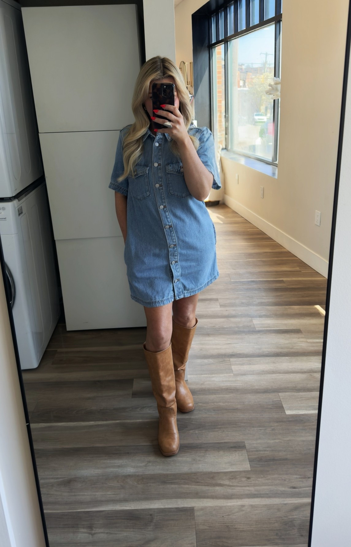 70 & sunny… this denim dress is about to be on repeat all spring + summer 🤍

Size small (runs big) 
Boots size 7 

#LTKgrwm #LTKootd #LTKSeasonal
