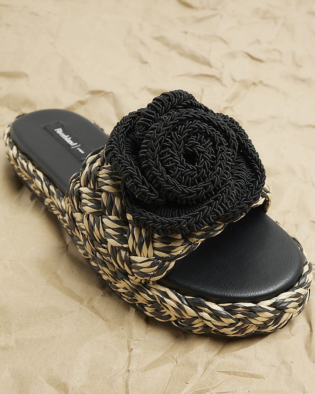 Black crochet flower flatform sandals | River Island (UK & IE)