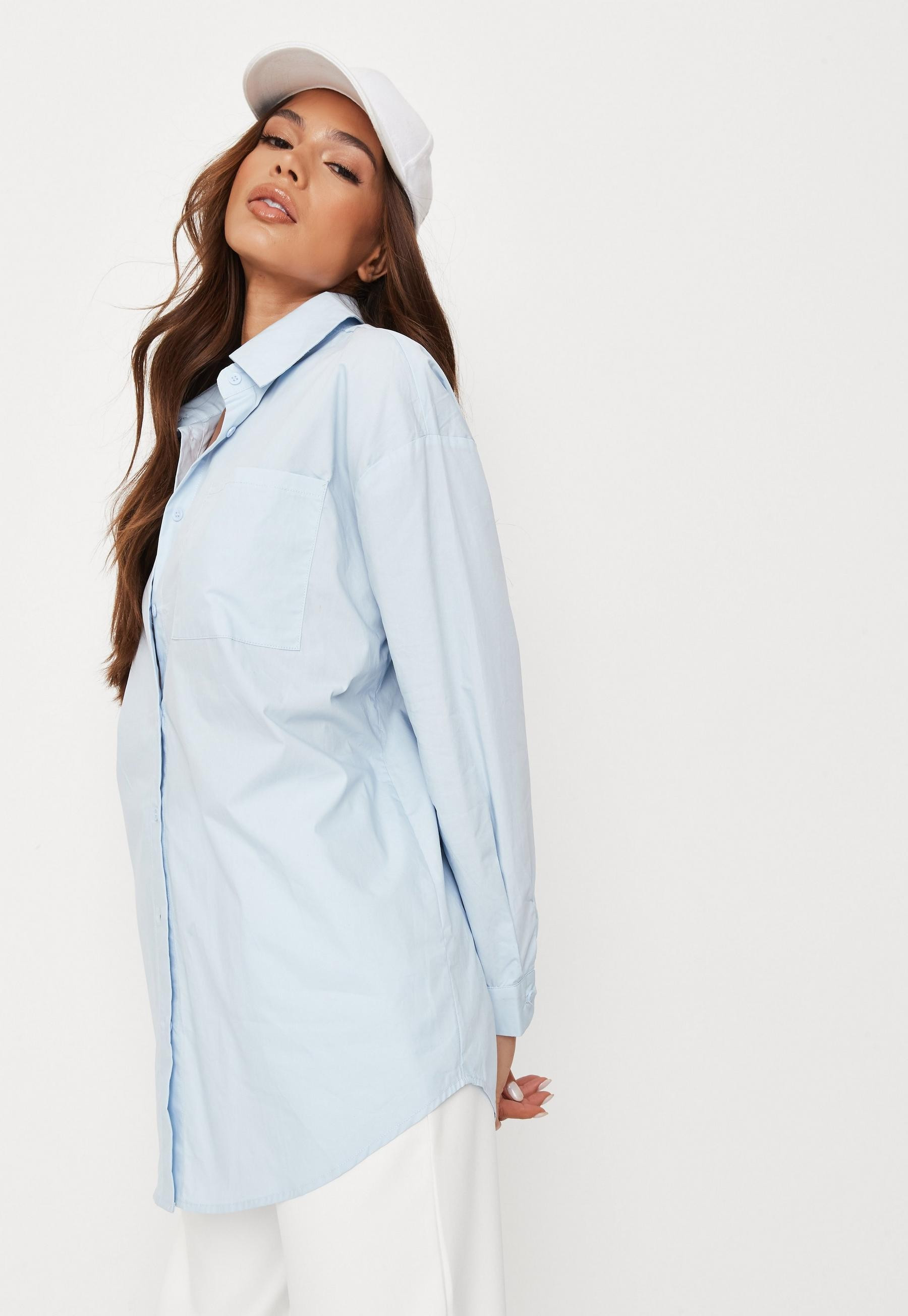 Missguided - Blue Extreme Oversized Poplin Shirt | Missguided (US & CA)