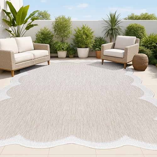 JONATHAN Y Cottage Two-Tone Scalloped Indoor Outdoor Area Rug 8X10 Beige/Cream, Alice Classic for... | Amazon (US)