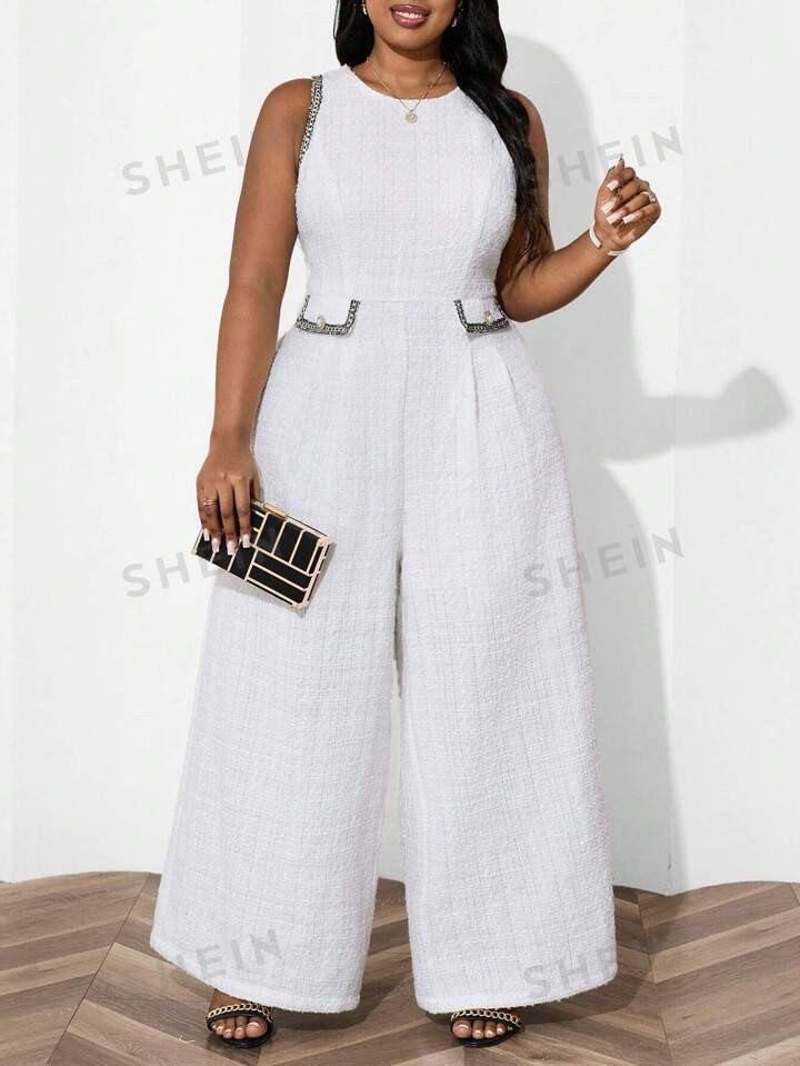 SHEIN Lady Plus Size Women's Business Professional Sleeveless Jumpsuit With Mechanism Fabric And ... | SHEIN
