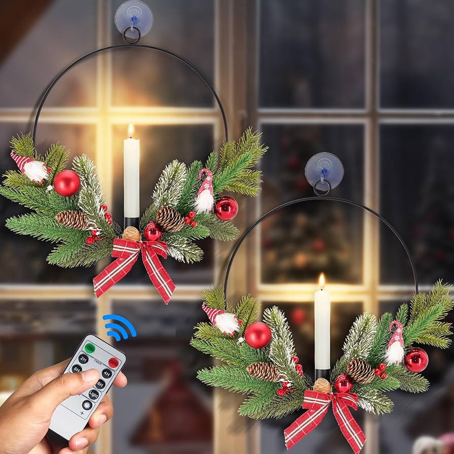 Christmas Wreaths for Front Door Windows: 2Pcs 15in Small Prelit Lighted Xmas Wreaths Battery Ope... | Amazon (US)