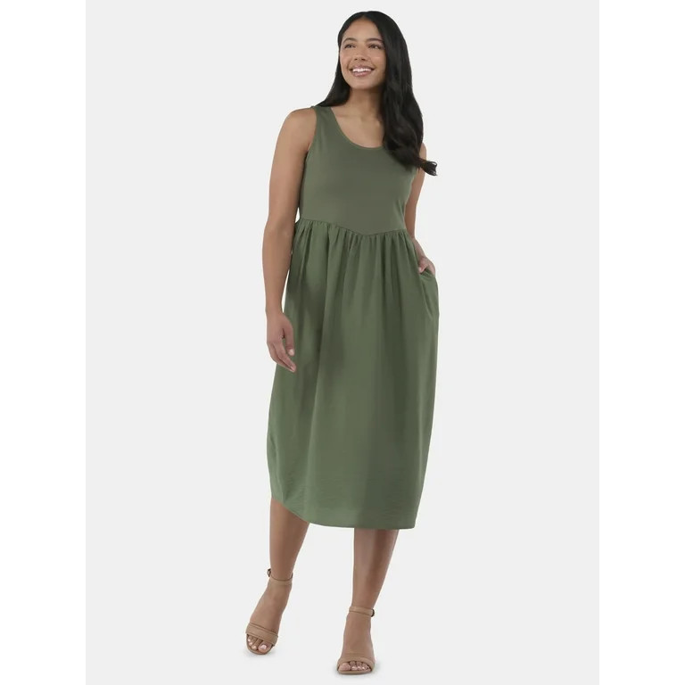 Time and Tru Women's and Women’s Plus Sleeveless Mix Tank Dress, Sizes XS-4X - Walmart.com | Walmart (US)