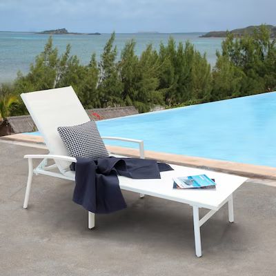 Nuu Garden Chaise lounge White Iron Frame Stationary Chaise Lounge Chair with White Woven Seat | Lowe's