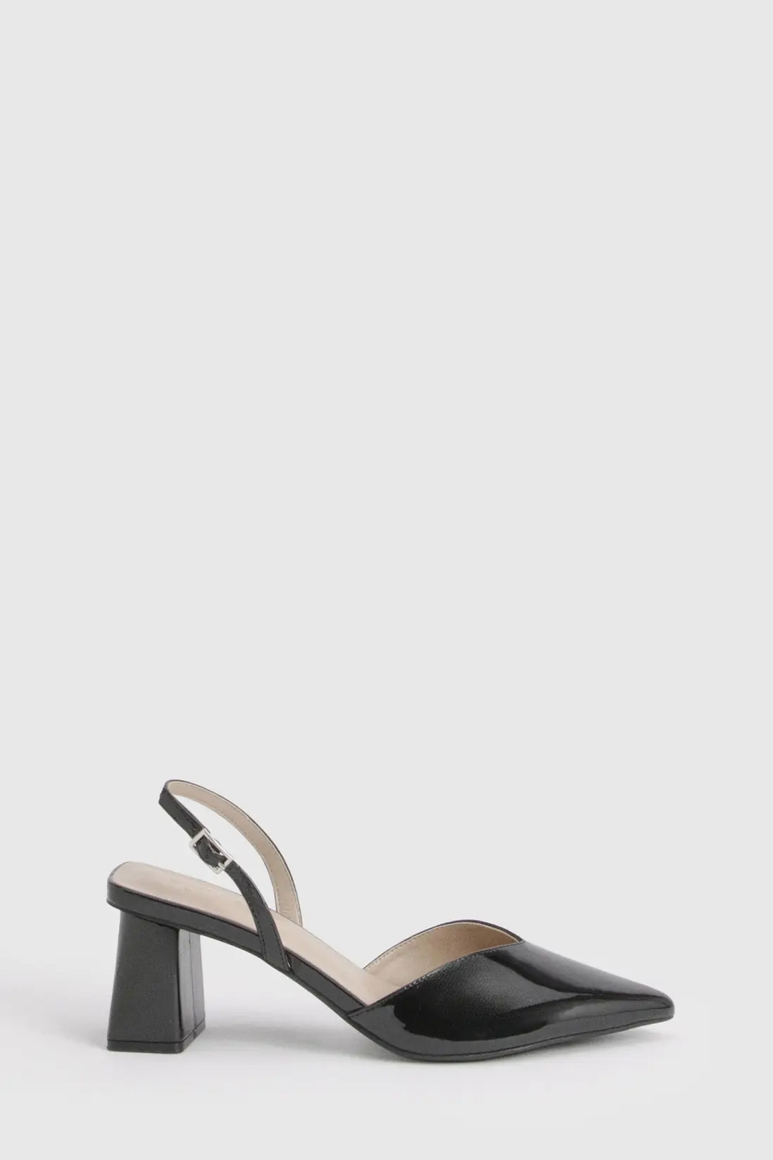 Black Wide Fit Patent Mid Block Slingback Court Heels | Boohoo | Boohoo.com (UK & IE)
