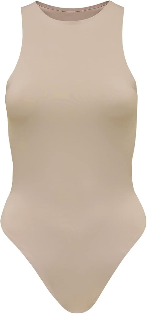 Almere High Neck Double Lined Contour Women's Bodysuit, Sleeveless 90's Style, Seamless, Racerback C | Amazon (US)