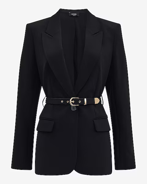 Studio Stretch Twill Fitted Belted Blazer | Express