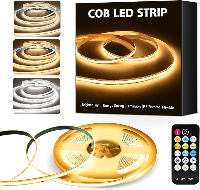 COB LED Strip Lights, 16.4Ft Dimmable White(2700K-6500K) LED Lights for Bedroom with RF Remote, 2... | Amazon (US)