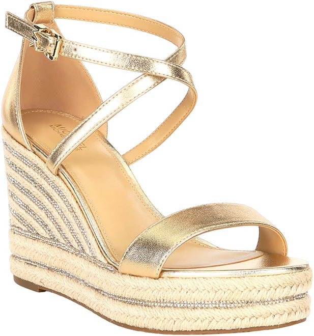 Michael Kors Kayla Metallic Leather Rhinestone Embellished Espadrille Wedge Sandals | Dillard's | Dillard's