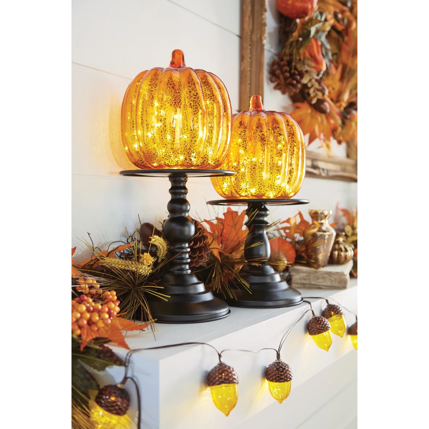 Brylanehome 14 1/2"H X 6"Diam Pre-Lit Glass Pumpkin On Stand, Orange Fall Decor Light Up Decorati... | Walmart (US)