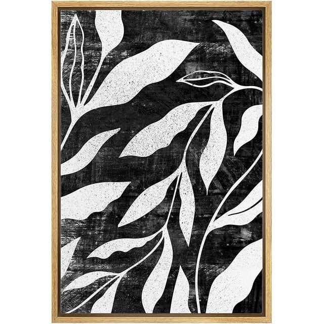 PixonSign Framed Canvas Print Wall Art Wavy Silver Leaves Floral Wilderness Illustrations Modern ... | Walmart (US)