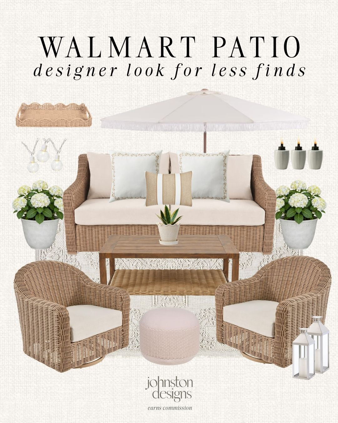 Walmart patio finds with a designer look for less, perfect for a cozy outdoor lounge setup. 🌿

Walmart patio, designer look, outdoor furniture, wicker sofa, patio chairs, coffee table, outdoor umbrella, patio pillows, outdoor rug, lanterns, string lights, faux hydrangeas, planter, rattan tray, backyard refresh, summer patio, affordable finds 

 #LTKHome